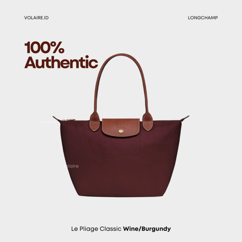 Longchamp Le Pliage Long Handle Classic Series Wine/Burgundy